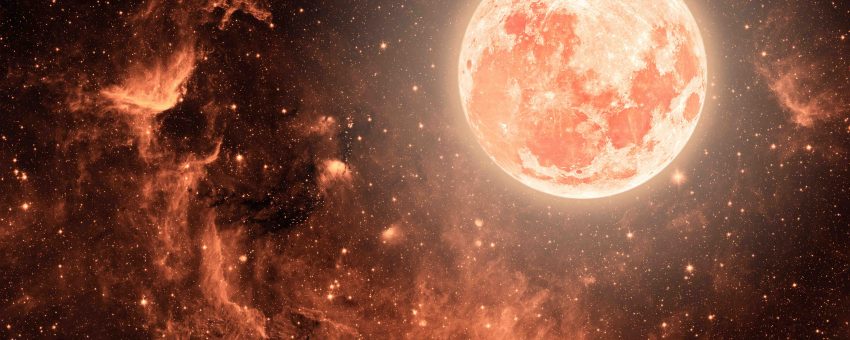 Colored background night sky with stars and moon. Pastel coral color. Elements of this image furnish